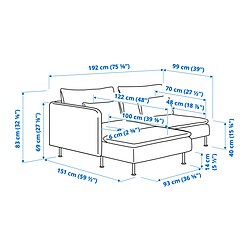Ilustración de medidas - SÖDERHAMN sofá de 2 plazas con chaiselongue