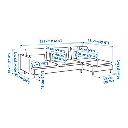 Ilustración de medidas - SÖDERHAMN sofá de 4 plazas con chaiselongue