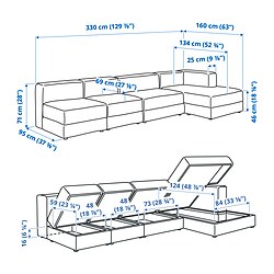 Ilustración de medidas - JÄTTEBO sofá modular de 4,5 plazas con chaiselongue derecho