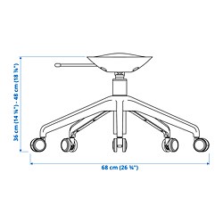 Ilustración de medidas - LÅNGFJÄLL Base taburete 5 puntos con ruedas