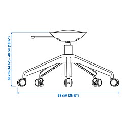 Ilustración de medidas - LÅNGFJÄLL Base taburete 5 puntos con ruedas