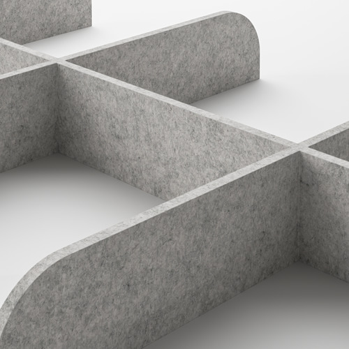 Organizador de tabiques gris con múltiples compartimentos.