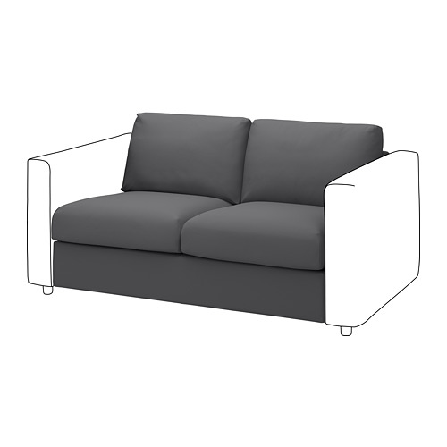 Sofá VIMLE gris oscuro, diseño moderno y elegante, 2 cojines, brazos curvos, cómodo.