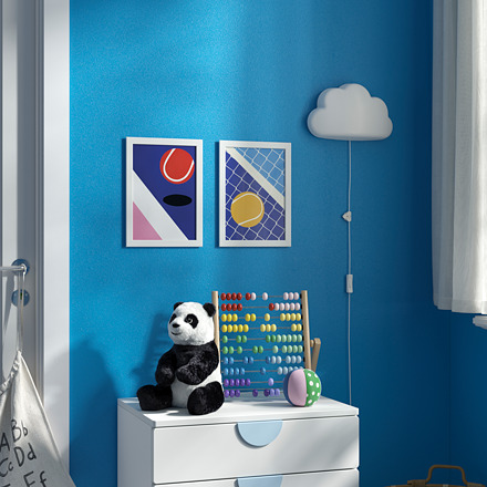 Carteles de tenis, panda, ábaco, luz de nube.