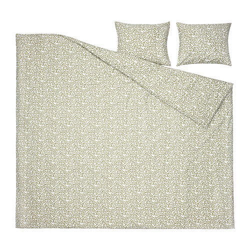 Conjunto nórdico SORGMANTEL, beige con estampado de hojas verdes, confeccionado en poliéster y algodón reciclados, rectangular con cierre de cremallera y sobre.