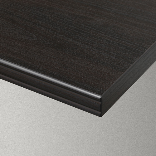 Estante negro moderno con borde biselado elegante, acabado de alta calidad.