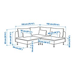 Ilustración de medidas - SÖDERHAMN sofá de 3 plazas esquina