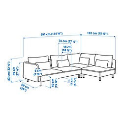 Ilustración de medidas - SÖDERHAMN sofá 4 plazas esquina extremo abierto