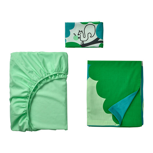 GRÖNFINK, 3-piece bedlinen set for cot. 2 of 7 open dialog