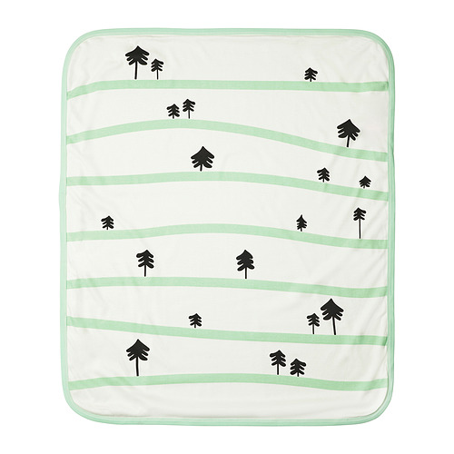 Manta de bebé GRÖNFINK: verde claro, algodón, cuadrada, con líneas onduladas y diseños de árboles.