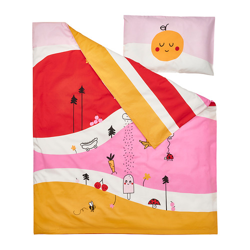 GRÖNFINK, duvet cover and pillowcase for cot. 2 of 7 open dialog