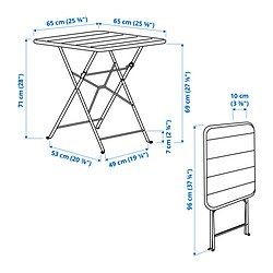 Ilustración de medidas - SUNDSÖ mesa plegable y 2 sillas plegables