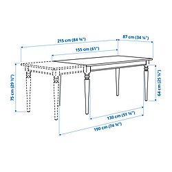 Ilustración de medidas - ROSENTORP mesa de comedor extensible