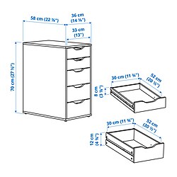 Measurement Illustration - ALEX 5-drawer filing cabinet