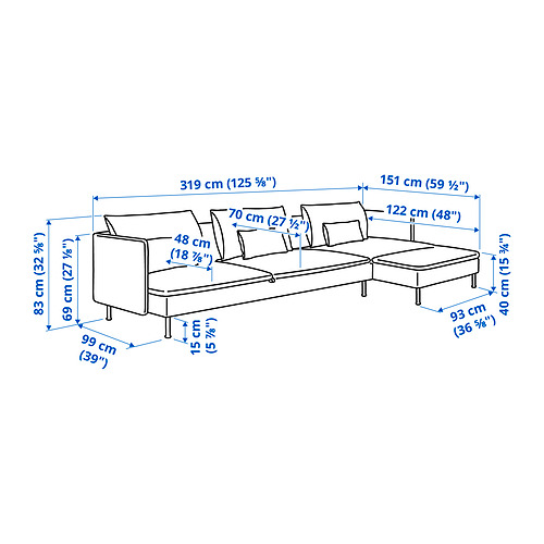 SÖDERHAMN, 4 seat sofa bed with chaise longue. 8 of 8 open dialog