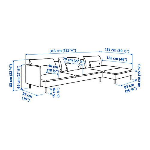 SÖDERHAMN, 4 seat sofa bed with chaise longue and open end. 7 of 7 open dialog