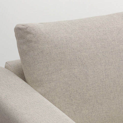 Sofá beige, diseño minimalista, líneas limpias, tejido resistente, acabado pulido.