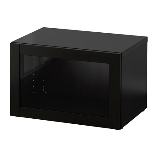 Representa un mueble de almacenamiento BESTÅ negro con puerta de cristal.