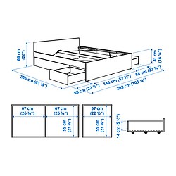 Ilustración de medidas - VIHALS cama con 4 cajones