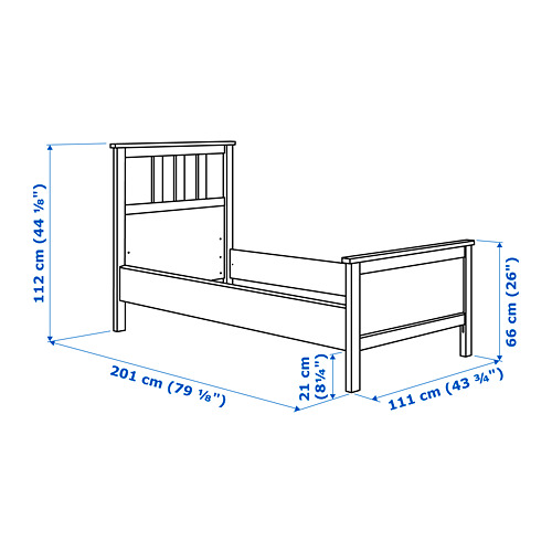 Measurement Illustration - HEMNES bed with mattress Twin
