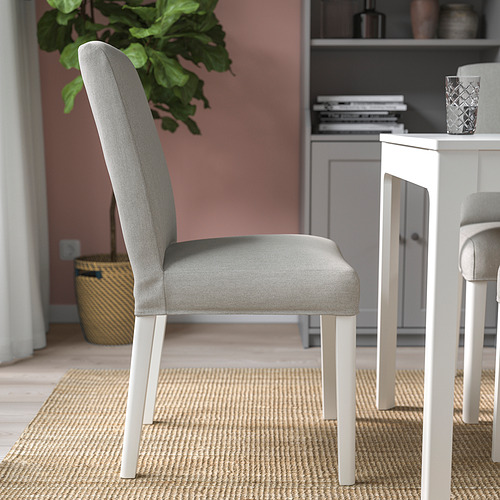 Silla de comedor moderna gris con funda desenfundable, patas blancas, soporte lumbar, tejido lavable.