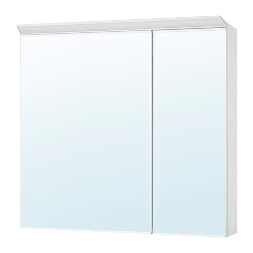 Mueble con espejo TREASJÖN, blanco, rectangular, diseño moderno con estantes ajustables.