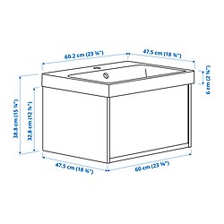 Ilustración de medidas - ÄNGSJÖN/BACKSJÖN Mueble de baño con lavabo y cajón