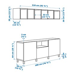 Measurement Illustration - BESTÅ/EKET TV storage combination with drawer runner, push-open