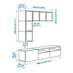 Measurement Illustration - BESTÅ/EKET TV bench with drawer runner, soft-closing