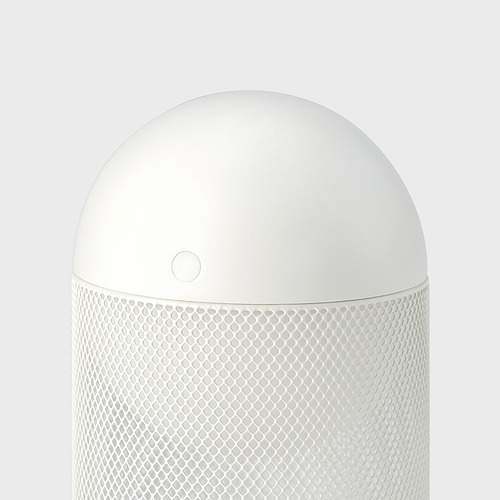 Una elegante lámpara cilíndrica blanca con una sección central texturizada, probablemente hecha de plástico y metal de calidad, en posición vertical.