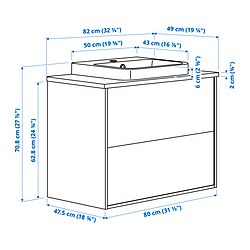 Ilustración de medidas - ÄNGSJÖN/BACKSJÖN Mueble de baño con lavabo y cajones