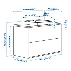 Ilustración de medidas - ÄNGSJÖN/BACKSJÖN Mueble de baño con lavabo y cajones