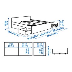 Ilustración de medidas - VIHALS Cama con 2 cajones y 1 cama nido