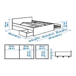 Ilustración de medidas - VIHALS Cama con 2 cajones y 1 cama nido
