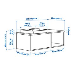Ilustración de medidas - ÄNGSJÖN/BACKSJÖN Mueble de baño con lavabo y cajones