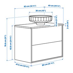 Ilustración de medidas - ÄNGSJÖN/LERSJÖN Mueble de baño con lavabo y cajones