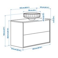 Ilustración de medidas - ÄNGSJÖN/LERSJÖN Mueble de baño con lavabo y cajones