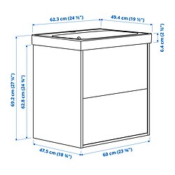 Ilustración de medidas - ÄNGSJÖN/ORRSJÖN mueble de lavabo con cajones/lavabo