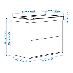 Ilustración de medidas - HAVBÄCK/ORRSJÖN mueble de lavabo con cajones/lavabo