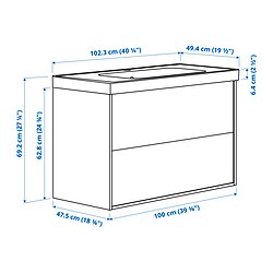 Ilustración de medidas - ÄNGSJÖN/ORRSJÖN mueble de lavabo con cajones/lavabo