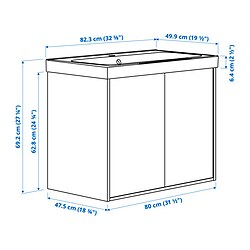 Ilustración de medidas - HAVBÄCK/ORRSJÖN mueble de lavabo con puertas/lavabo