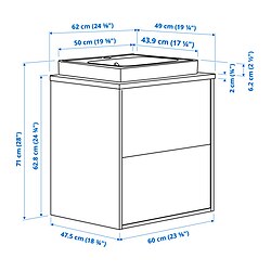 Ilustración de medidas - HAVBÄCK/ORRSJÖN Mueble de baño con lavabo y cajones