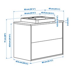 Ilustración de medidas - HAVBÄCK/ORRSJÖN mueble de lavabo con cajones/lavabo