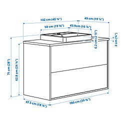 Ilustración de medidas - HAVBÄCK/ORRSJÖN mueble de lavabo con cajones/lavabo