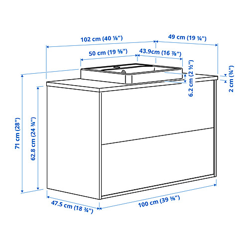 HAVBÄCK / ORRSJÖN, mueble de lavabo con cajones/lavabo. 7 de 7 abrir diálogo