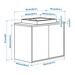 Ilustración de medidas - HAVBÄCK/ORRSJÖN mueble de lavabo con puertas/lavabo