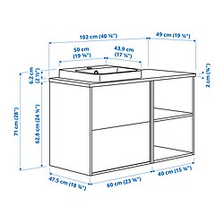 Ilustración de medidas - HAVBÄCK/ORRSJÖN Mueble de baño con lavabo y cajones