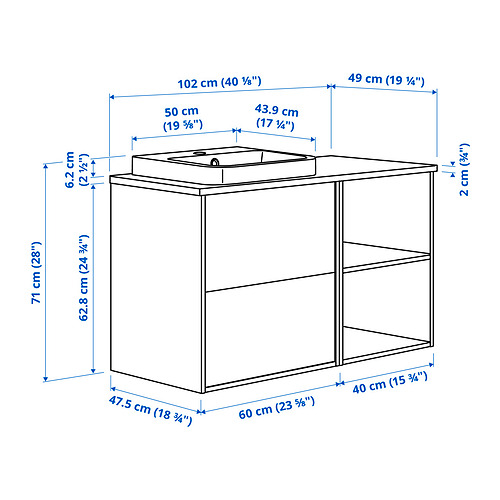 HAVBÄCK / ORRSJÖN, Mueble de baño con lavabo y cajones. 7 de 7 abrir diálogo
