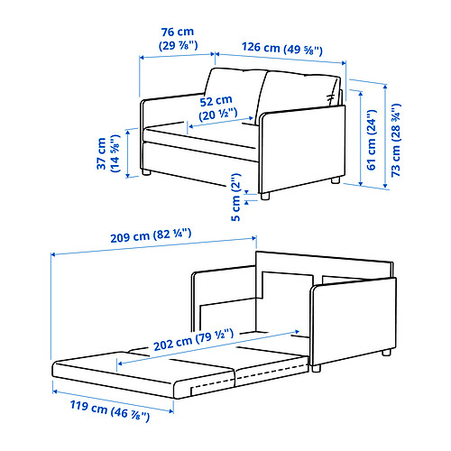 Measurement Illustration - FRIDHULT sleeper 2-seat sofa
