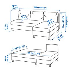 Ilustración de medidas - ÄLVDALEN sofá cama 3 plazas con chaiselongue